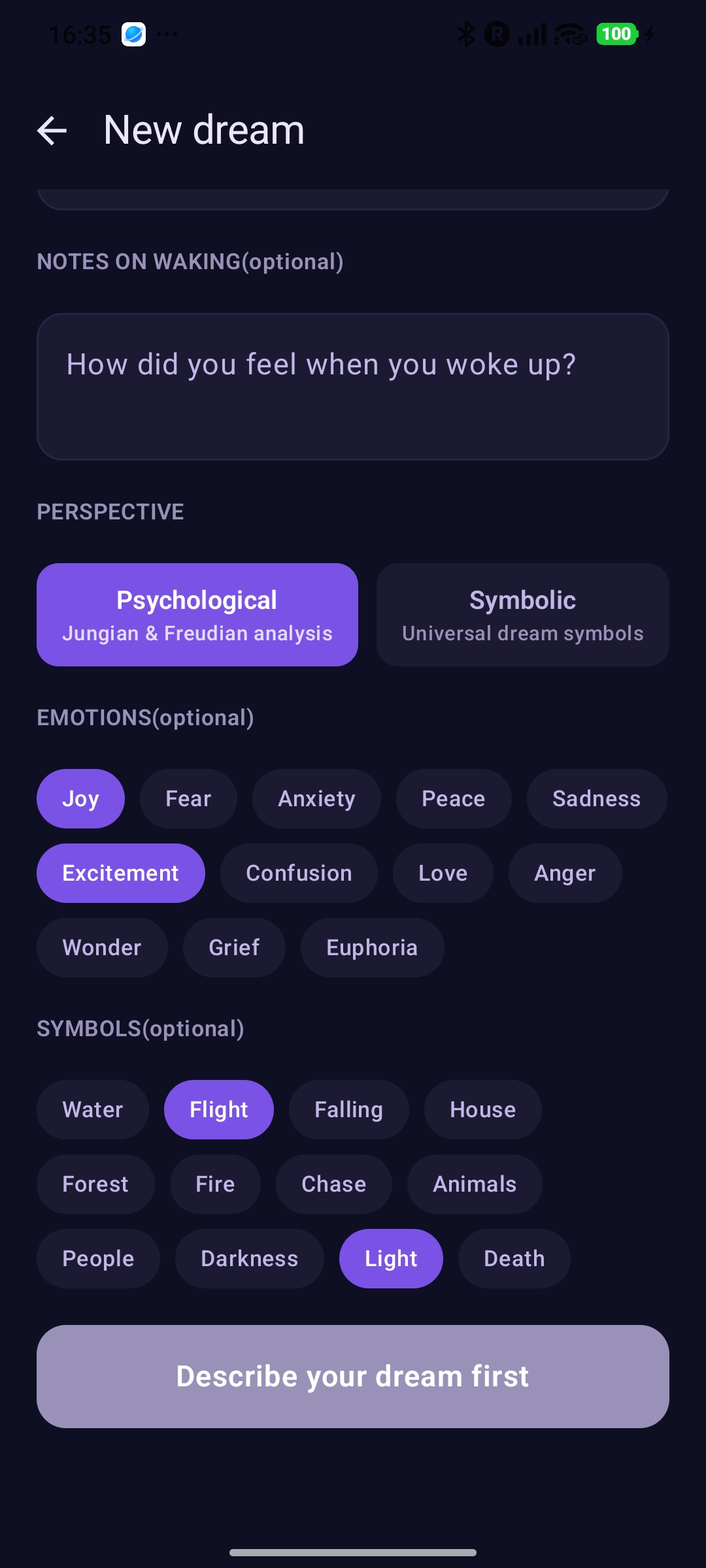 Choosing the lens, emotions and symbols of the dream