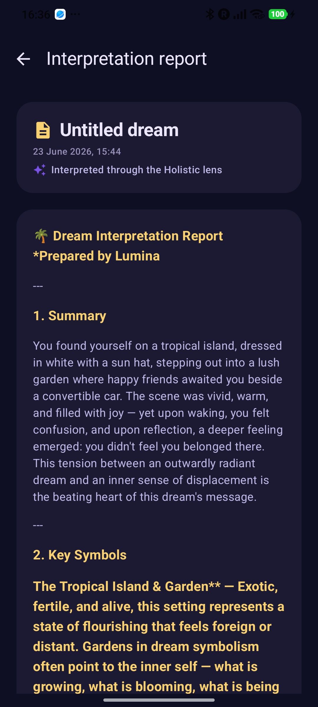 Dream interpretation report — summary and key symbols